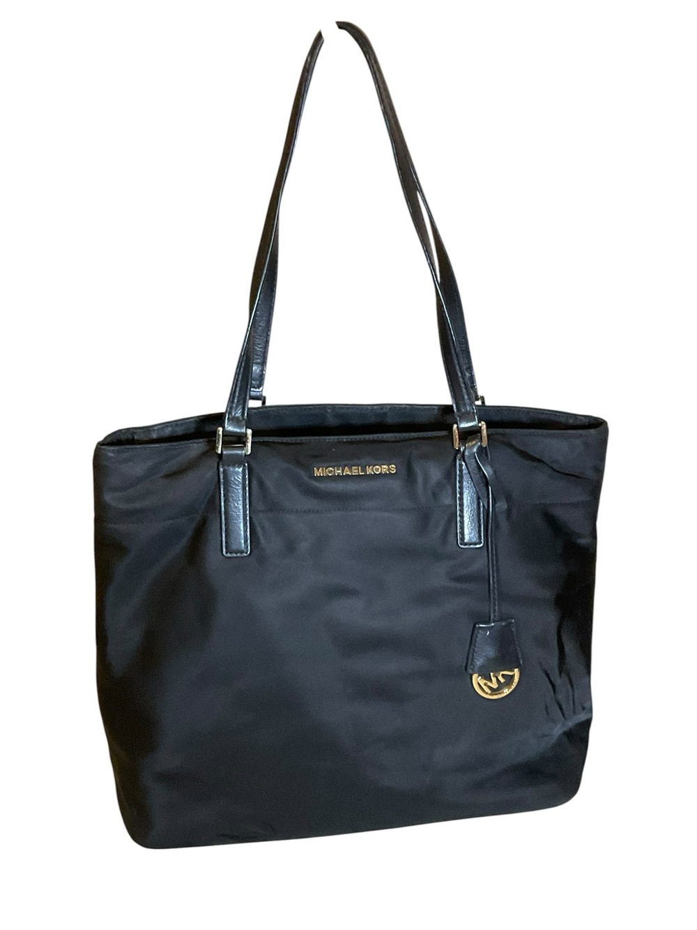 Michael Kors Morgan Black Tote with Gold Logo Charm